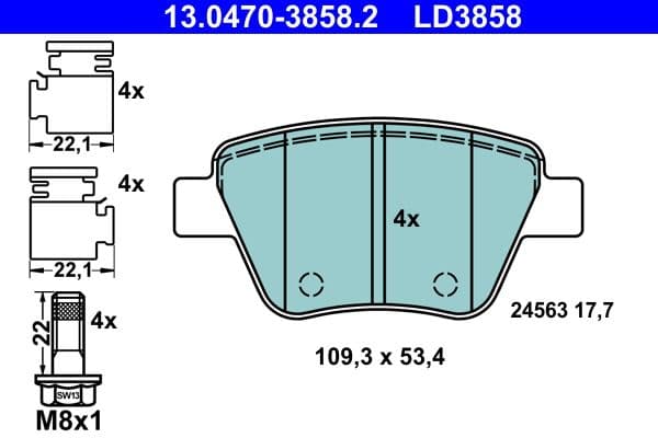 Keramische remblokken Achter (met extra's  met remklauw geleidingsbouten), past: AUDI A1, A3  SEAT ALTEA, ALTEA XL, LEON  SKODA OCTAVIA II, SUPERB II, YETI  VW BEETLE 1.2-Electric 02.98-07.19