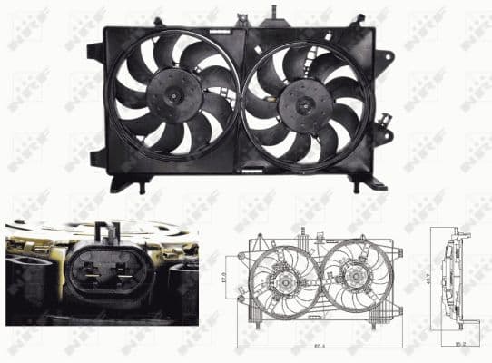 Radiatorventilator (met huisvesting) past: FIAT IDEA, PUNTO  LANCIA MUSA 1.9D 09.99-