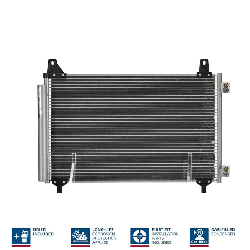 A/C condensator (met droger, (EN) additional fitting elements) past: DS DS 3 / DS 3  CITROEN C3 AIRCROSS II, C3 IV, C4 III, C4 X  FIAT GRANDE PANDA  JEEP AVENGER  OPEL CORSA F 1.2-Electric 06.19-