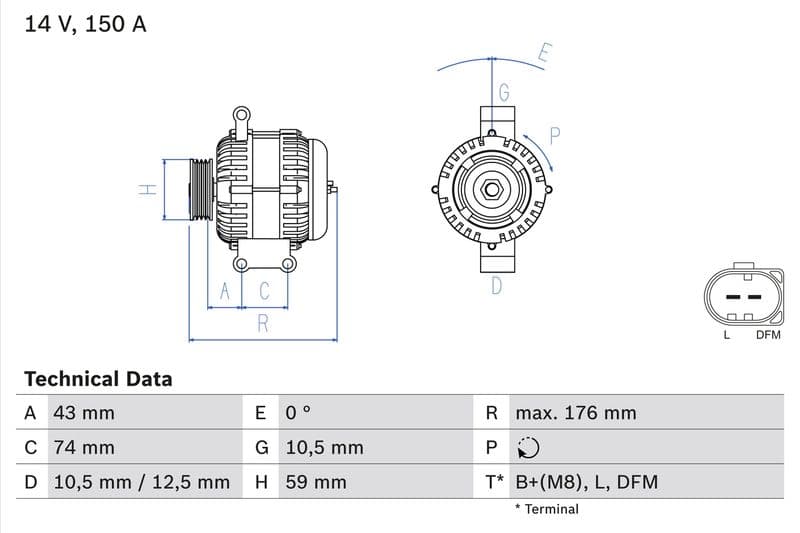 Dynamo (14V, 150A, gereviseerd) past: FORD TRANSIT  LAND ROVER DEFENDER 2.4D/3.2D 04.06-02.16