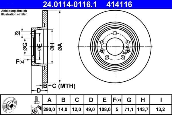 Brake disc Achter Links/Rechts past: CITROEN JUMPY II  FIAT SCUDO  PEUGEOT EXPERT, EXPERT TEPEE  TOYOTA PROACE 1.6D/2.0/2.0D 11.06-