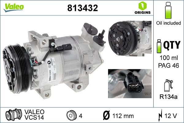 Airconditioning compressor past: DACIA LOGAN II, LOGAN MCV II, SANDERO II  RENAULT LOGAN/STEPWAY II, THALIA III 0.9/1.2/1.2LPG 10.12-