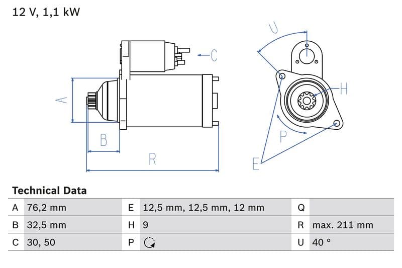 Starter (12V, 1,1kW, gereviseerd) past: AUDI A3  FORD GALAXY I, GALAXY MK I  SEAT ALHAMBRA, CORDOBA, CORDOBA VARIO, IBIZA II, INCA, LEON, TOLEDO I, TOLEDO II  SKODA OCTAVIA I 1.4-2.3 08.82-12.13