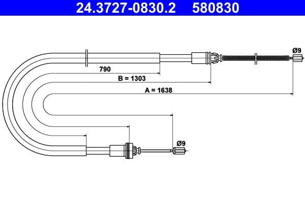 Handremkabel Achter Links/Rechts (1638mm) past: PEUGEOT 206, 206+ 1.1-2.0D 08.98-