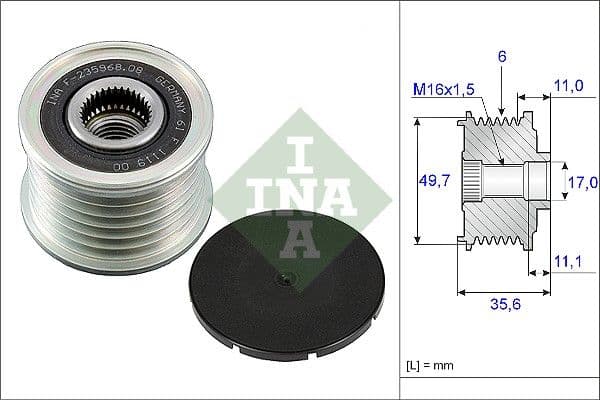 Dynamo poelie past: MERCEDES C (CL203), C T-MODEL (S203), C T-MODEL (S204), C (W203), C (W204), CLC (CL203), CLK (C209), E T-MODEL (S211), E (VF211), E (W211), S (W220, V220) 2.1D-3.2D 05.00-06.11