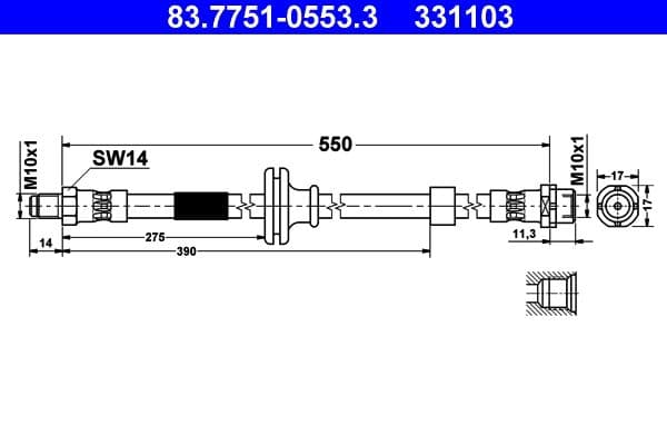 Remleiding/slang flexibel Voor Links/Rechts (lengte 550mm, M10x1/M10x1) past: BMW X3 (E83) 3.0D 09.06-08.11