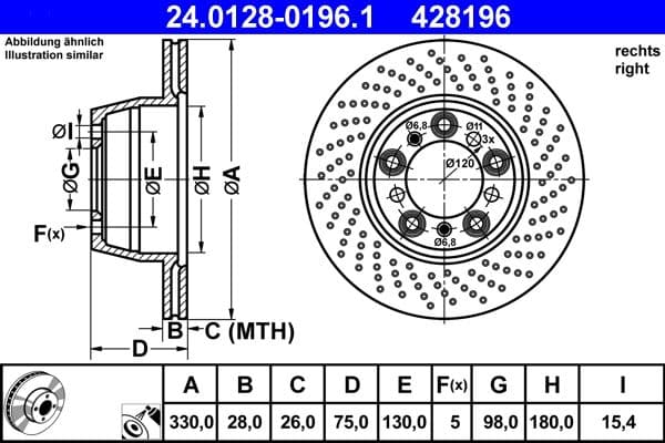 Brake disc Achter Rechts past: PORSCHE 911, 911 SPEEDSTER, 911 TARGA, PANAMERA 3.0-4.8 03.99-12.19