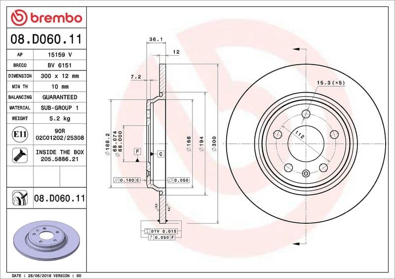 Brake disc Achter Links/Rechts past: AUDI A4 ALLROAD B8, A4 ALLROAD B9, A4 B8, A4 B9, A5, A6 ALLROAD C8, A6 C7, A6 C8, A7, Q5 1.4-4.0 06.07-