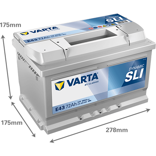 Batterij VARTA 12V 72Ah/680A (EN) Dynamic SLI (R+) 278x175x175 B13 - montageflens 10,5 mm (beginnen)