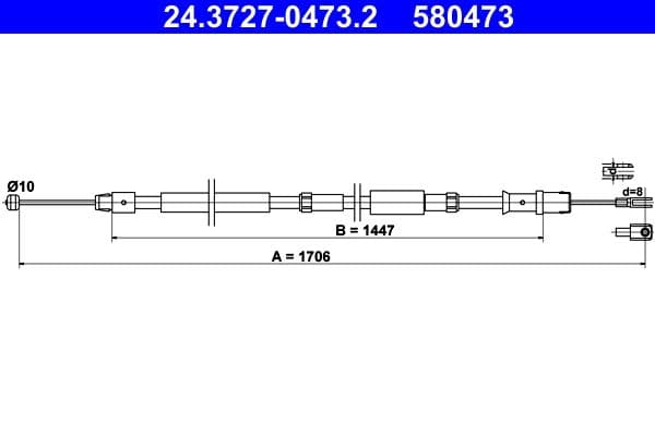Handremkabel Achter Links/Rechts (1706mm) past: MERCEDES SPRINTER 3,5-T (B906), SPRINTER 3-T (B906), SPRINTER 4,6-T (B906), SPRINTER 5-T (B905) 1.8-3.5 04.01-09.20