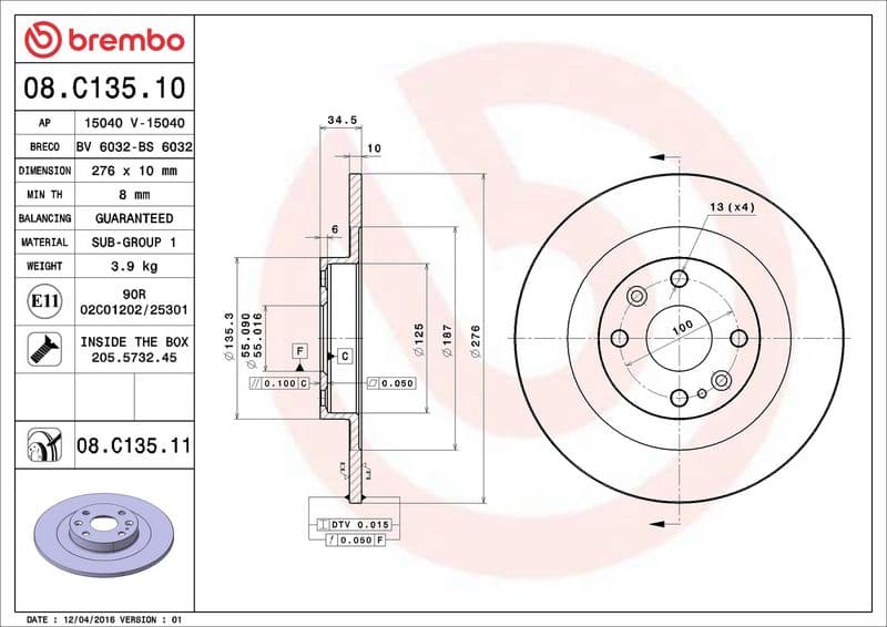 Brake disc Achter Links/Rechts past: MAZDA MX-5 II 1.6/1.8 05.98-10.05