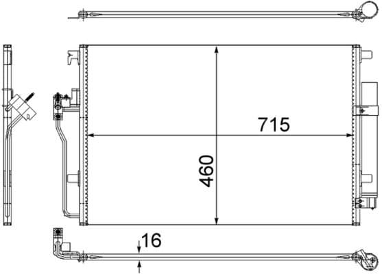 A/C condensator (met droger) past: MERCEDES SPRINTER 3,5-T (B906), SPRINTER 3,5-T (B907), SPRINTER 3,5-T (B907, B910), SPRINTER 3-T (B906), SPRINTER 3-T (B907), SPRINTER 3-T (B910 1.8-3.5 04.00-