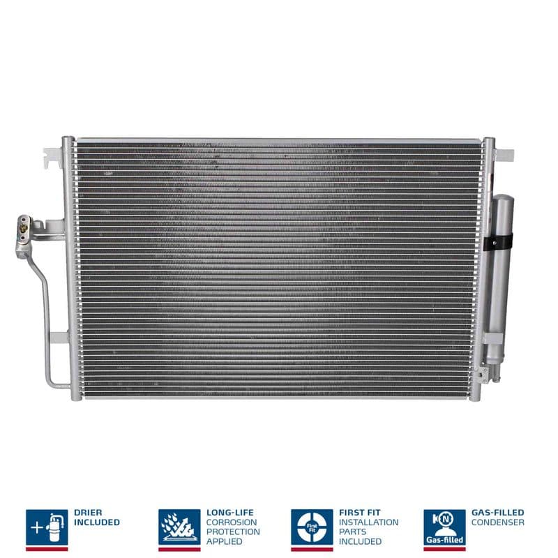 A/C condensator (met droger, (EN) additional fitting elements) past: MERCEDES SPRINTER 3,5-T (B906), SPRINTER 3,5-T (B907), SPRINTER 3,5-T (B907, B910), SPRINTER 3-T (B906) 1.8-3.5 04.06-