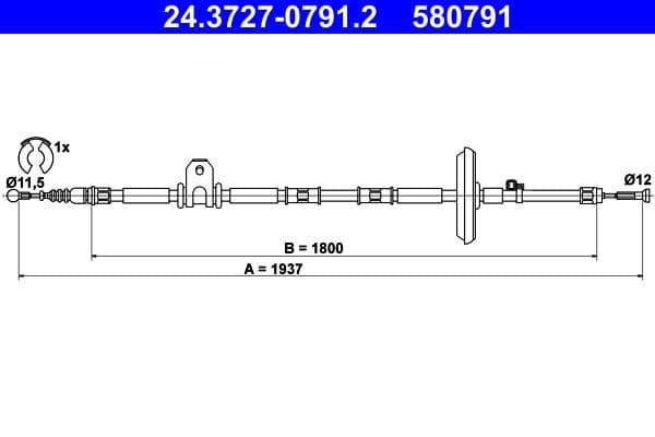 Handremkabel Achter Links/Rechts (1937mm) past: OPEL INSIGNIA A, INSIGNIA A COUNTRY 1.4-2.0D 07.08-03.17