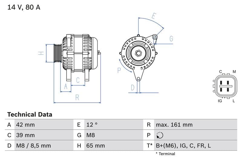 Dynamo (14V, 80A, gereviseerd) past: HONDA CITY, CITY III, CITY IV, CIVIC VIII, CR-V II, HR-V, JAZZ II, JAZZ III, LEGEND III, STREAM 1.2-3.5 02.97-12.15