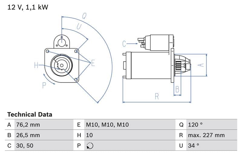 Starter (12V, 1,1kW, gereviseerd) past: VOLVO C30, S40 II, V50  FORD B-MAX, C-MAX, C-MAX II, ECOSPORT, FIESTA, FIESTA IV, FIESTA V, FIESTA VI, FOCUS C-MAX, FOCUS I, FOCUS II, FOCUS III 1.2-1.7 08.95-