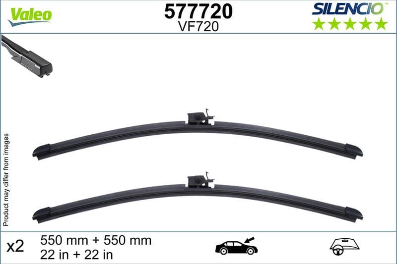 Wisserblad voegloos Voor met spoiler (2pcs) Silencio 550mm past: MERCEDES C (A205), C (C205), C T-MODEL (S205), C (W205), EQC (N293), GLC (C253), GLC (X253) 12.13-07.23