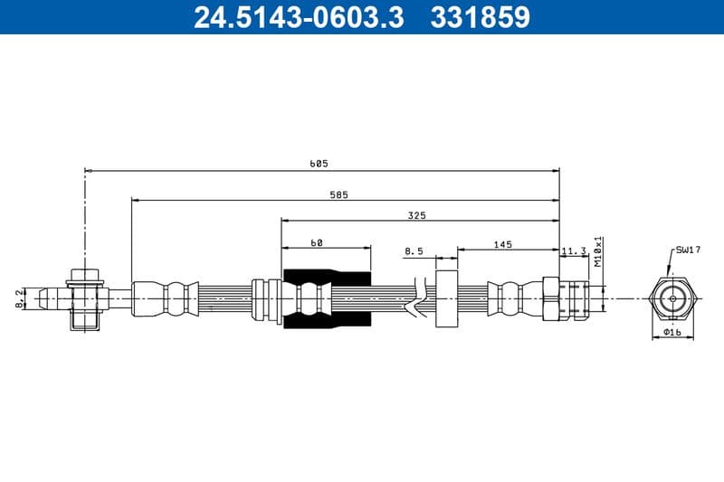 Flexibele remslang flexibel Voor Links/Rechts (lengte 605mm, M10x1  1,5) past: VW CC B7, PASSAT ALLTRACK B7, PASSAT B6, PASSAT B7 1.4-3.6 03.05-12.20
