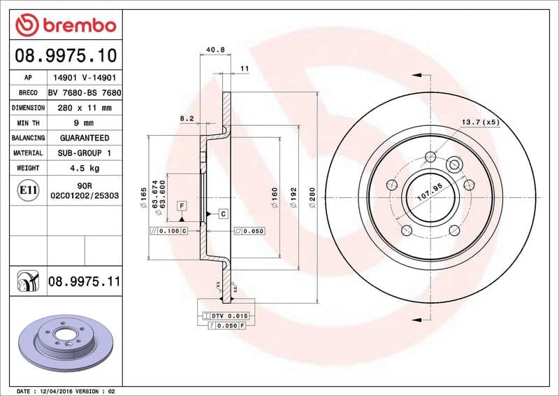 Brake disc Achter Links/Rechts past: VOLVO C30, C70 II, S40 II, V40, V50  FORD C-MAX, FOCUS C-MAX, FOCUS II 1.4-Electric 10.03-08.19