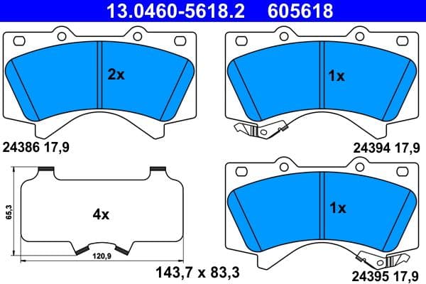 Remblokken set Voor (met een dempingskussen), past: LEXUS LX  TOYOTA LAND CRUISER, LAND CRUISER 200, LAND CRUISER PRADO, SEQUOIA, TUNDRA 2.8D-5.7ALK 12.02-