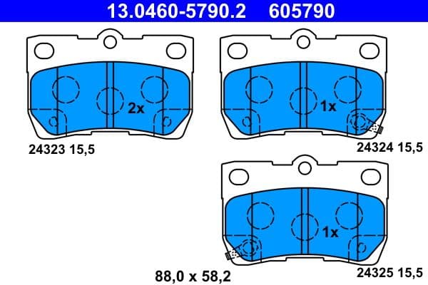 Remblokken set Achter , past: LEXUS GS, IS C, IS II, IS III  TOYOTA CROWN, MARK X I, MARK X II 2.2D-4.6 09.03-