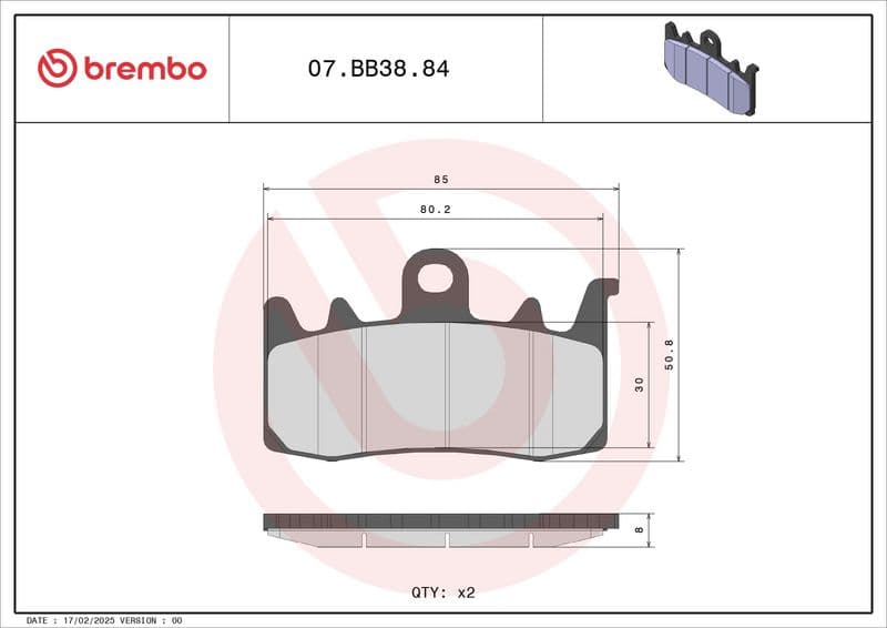 Brake pads Achter/Voor, beoogd gebruik: oe gelijkwaardig, materiaal: sinter-84, 50,8x85x8mm past: BMW G  DUCATI HYPERMOTARD, HYPERSTRADA, MULTISTRADA, PANIGALE, SCRAMBLER 310-1262 2016-2016