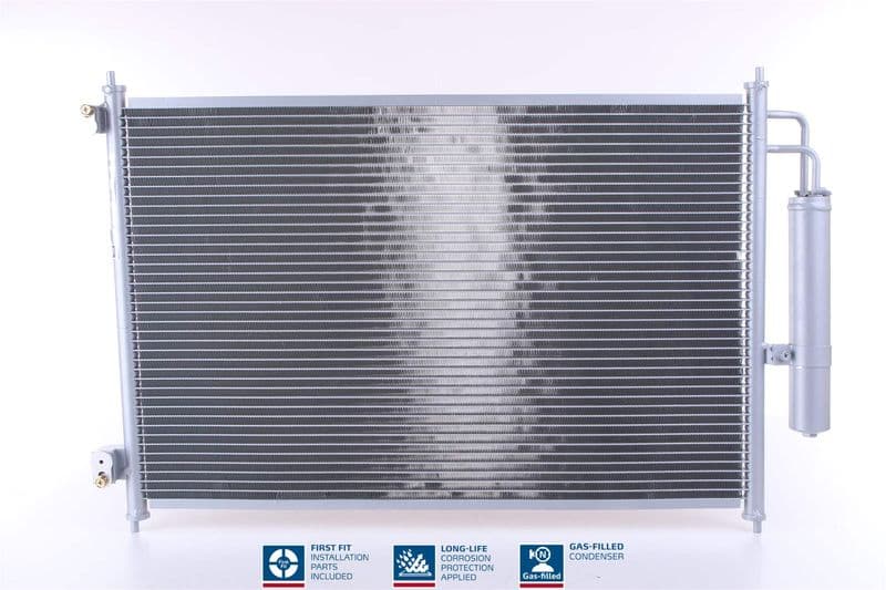 A/C condensator (met droger, (EN) additional fitting elements) past: NISSAN X-TRAIL, X-TRAIL II 2.0/2.0D/2.5 03.07-02.14