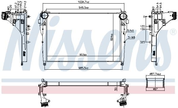 Toevoerluchtkoeler (aluminium tanks) EURO 6 past: MERCEDES ACTROS MP4 / MP5, ANTOS, AROCS 471.943-OM936.916 07.11-