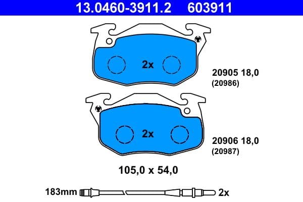 Remblokken set Voor , past: PEUGEOT 205, 205 I, 205 II, 305 II, 309, 309 I, 309 II, 405 I, 405 II  RENAULT 11, 18, 18 VARIABLE, 19 I, 19 I CHAMADE, 19 II, 19 II CHAMADE 1.0-Electric 05.77-11.98