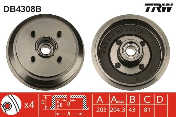 Brake drum Achter past: FORD FIESTA, FIESTA IV, FIESTA V, FUSION  MAZDA 2 1.2-1.8D 08.95-12.12