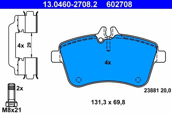 Remblokken set Voor (met extra's  met remklauw geleidingsbouten), past: MERCEDES A (W169), B SPORTS TOURER (W245) 2.0-Electric 09.04-06.12