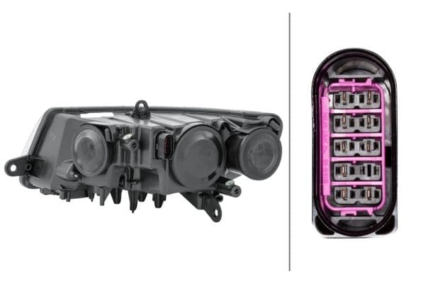 Koplamp Rechts (halogeen, H3/H7/W16W/W5W, elektrisch, met motor, kleur invoegen: verchroomd, kleur indicator: transparant) past: SKODA SUPERB II
