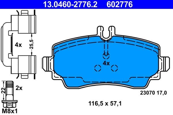 Remblokken set Voor (met extra's  met remklauw geleidingsbouten), past: MERCEDES A (W168) 1.4-1.9 07.97-08.04