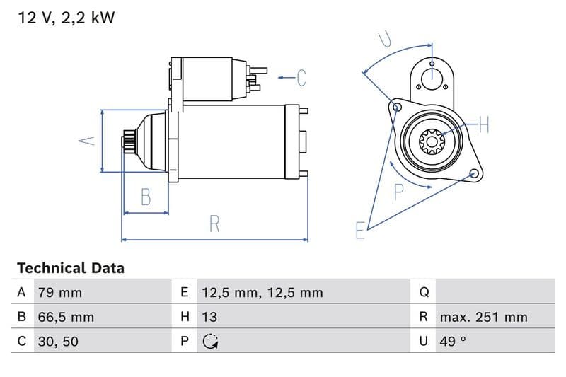 Starter (12V, 2,2kW, gereviseerd) past: VW CALIFORNIA T6 CAMPER, CRAFTER, GRAND CALIFORNIA CAMPER, MULTIVAN T6, TRANSPORTER T6, TRANSPORTER T6 / CARAVELLE T6 2.0D 04.15-
