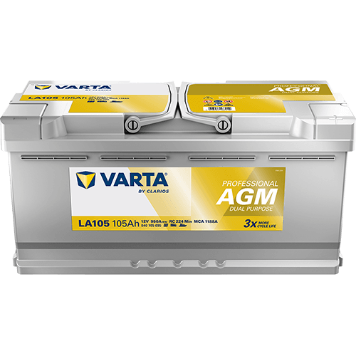 Batterij VARTA 12V 105Ah (EN) PROFESSIONAL DUAL PURPOSE AGM R+ 394x175x190mm, B13 - montageflens 10,5 mm