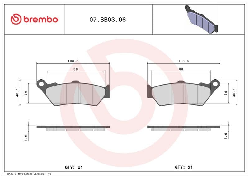 Brake pads Achter/Voor, beoogd gebruik: oe gelijkwaardig, materiaal: keramisch / koolstof-6, 40,1x108,5x7,6mm past: APRILIA ETV, MOTO, PEGASO, RS  BMW C1, F, G, R  DUCATI GT 125-1250 1976-2022