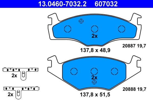 Remblokken set Voor (met extra's), past: SEAT CORDOBA, CORDOBA VARIO, IBIZA II, TOLEDO I  VW CADDY I, GOLF I, GOLF II, GOLF III, JETTA I, JETTA II, PASSAT B1, PASSAT B2 1.0-2.0 05.73-12.02