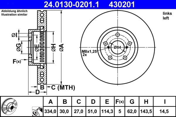 Brake disc Voor Links past: LEXUS GS, IS II, IS III, RC 2.0-4.6 04.05-
