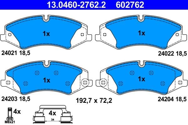 Remblokken set Voor (met extra's  met remklauw geleidingsbouten), past: LAND ROVER DEFENDER, DISCOVERY IV, DISCOVERY V, RANGE ROVER III, RANGE ROVER IV, RANGE ROVER SPORT I 2.0-5.0 03.02-