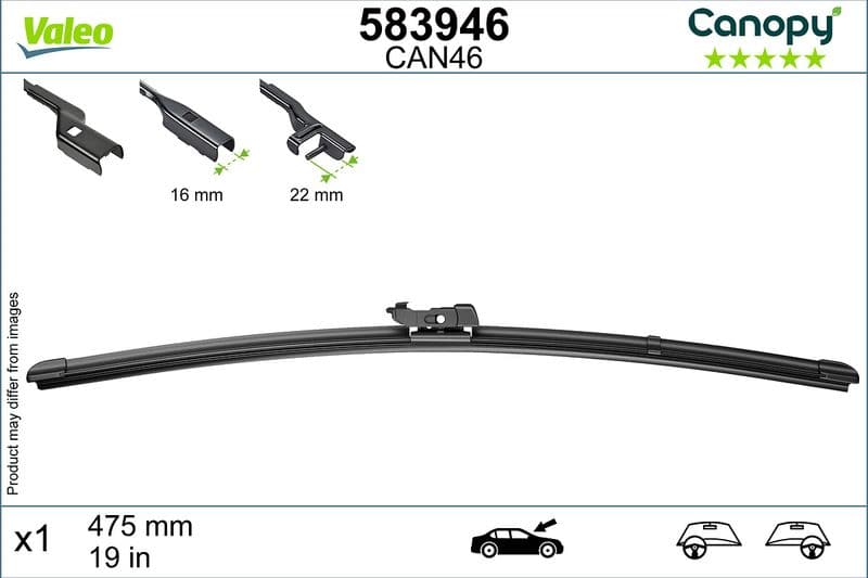 Wisserblad voegloos Voor met spoiler (1pcs) Canopy 475mm past: MERCEDES A (W176), CLA (C117), CLA SHOOTING BRAKE (X117), GLA (X156), GLK (X204)  VOLVO C70 II, V40  AUDI A3, Q2  BMW 2 (F45) 09.98-