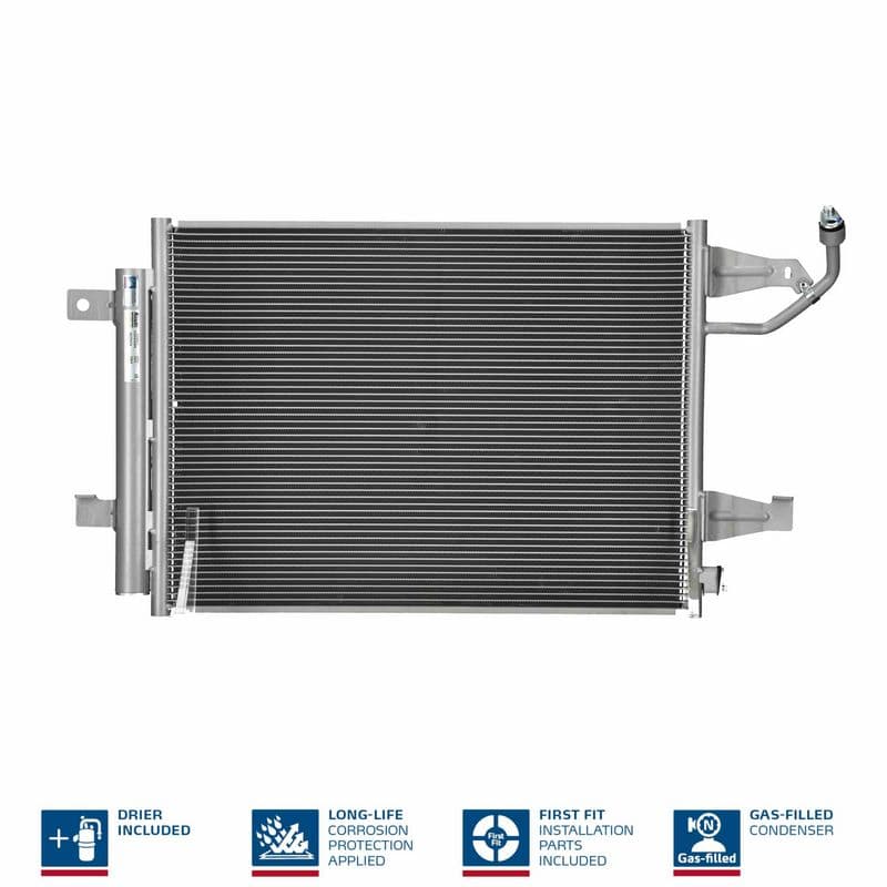 A/C condensator (met droger, (EN) additional fitting elements) past: MITSUBISHI COLT, COLT CZC VI, COLT VI  SMART FORFOUR 1.1-1.5D 01.04-06.12