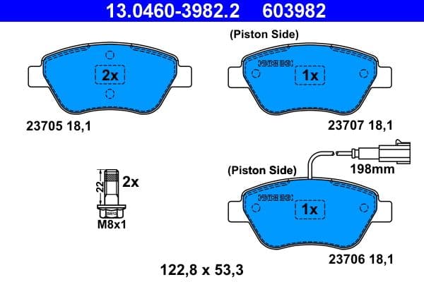Remblokken set Voor (met remklauw geleidingsbouten), past: FIAT BRAVO II, GRANDE PUNTO, PUNTO EVO, SIENA, STILO  PEUGEOT BIPPER TEPEE 1.2-1.6 11.00-