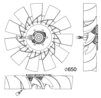 Ventilatorkoppeling (met ventilator, 650mm, aantal bladen: 11, aantal pinnen: 6) past: RVI D DTI11-122HH-DTI8-122HS 01.13-
