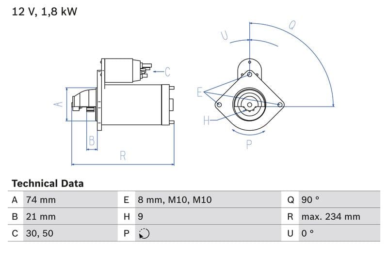 Starter (12V, 1,8kW, gereviseerd) past: BMW 1 (E81), 1 (E87), 3 (E90), 3 (E91), 3 (E92), 3 (E93), 5 (E60), 5 (E61), 6 (E63), 6 (E64), 7 (E65, E66, E67), X3 (E83), X5 (E70) 2.0D/3.0D 01.04-12.13
