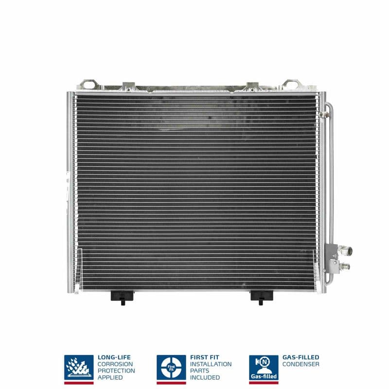 A/C condensator ((EN) additional fitting elements) past: MERCEDES E T-MODEL (S210), E (VF210), E (W210) 2.0-5.5 06.95-03.03