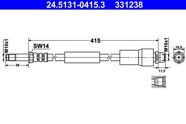Remleiding/slang flexibel Achter Links/Rechts (lengte 415mm, M10x1/M10x1) past: MERCEDES SPRINTER 4,6-T (B906), SPRINTER 5-T (B906)  VW CRAFTER 30-35, CRAFTER 30-50 1.8-3.5 04.06-12.19