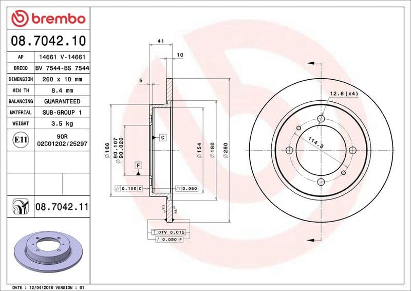 Brake disc Achter Links/Rechts past: VOLVO S40 I, V40  MITSUBISHI CARISMA, LANCER V, SPACE STAR 1.3-2.0 01.94-06.06