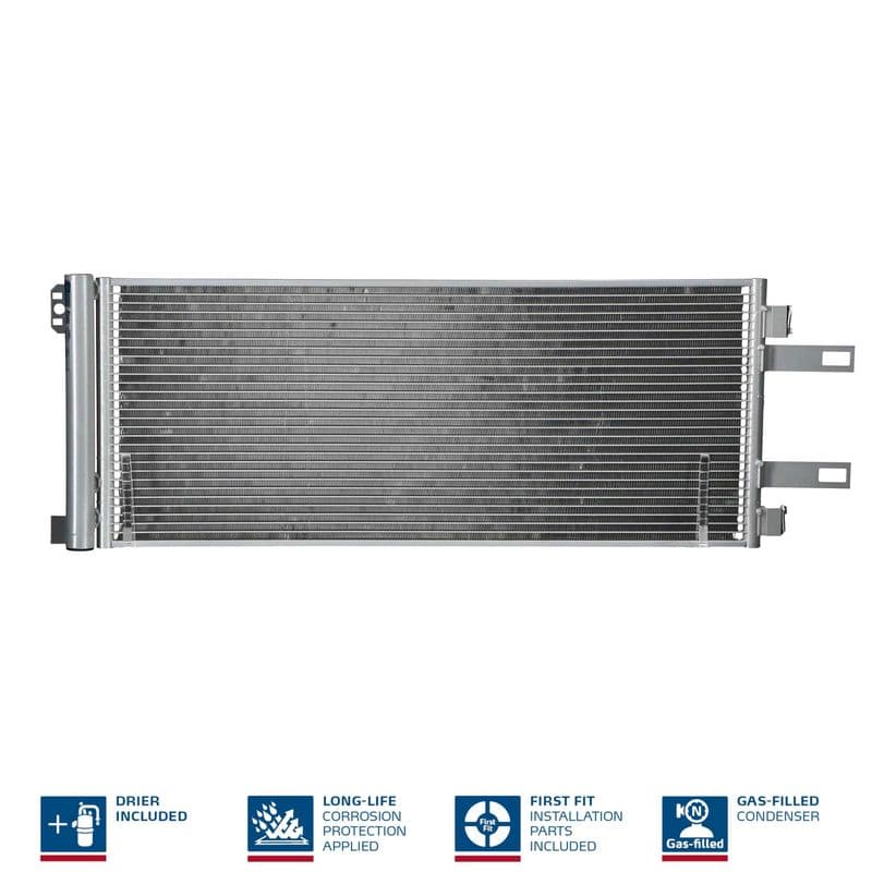 A/C condensator (met droger, (EN) additional fitting elements) past: CITROEN JUMPER III  FIAT DUCATO  OPEL MOVANO C  PEUGEOT BOXER 2.0D-Electric 04.06-