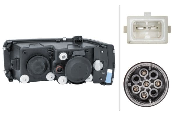 Koplamp Links (H1/H7/P21W/W5W, handleiding, zonder motor, kleur invoegen: verchroomd, kleur indicator: oranje) past: DAF 75 CF, 85 CF, CF 65, CF 75, CF 85, LF 45, LF 55, SB, XF 105, XF 95 01.74-