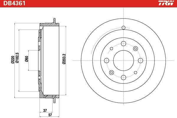 Brake drum Achter past: FIAT GRANDE PUNTO, PUNTO, PUNTO EVO  OPEL ADAM, CORSA D 1.0-1.4LPG 10.05-